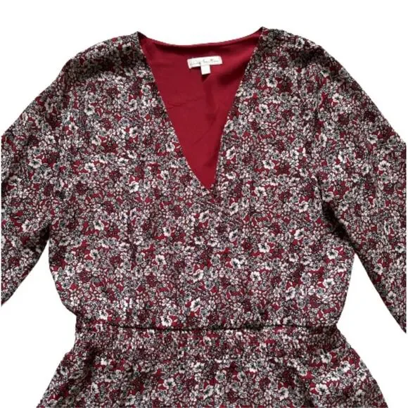 Nine Britton Dress Annika Red Burgundy Floral V-Neck Long Sleeve Tiered Large - Picture 7 of 13